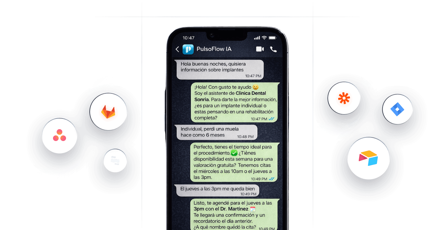 Conversación real PulsoFlow — cita confirmada en WhatsApp