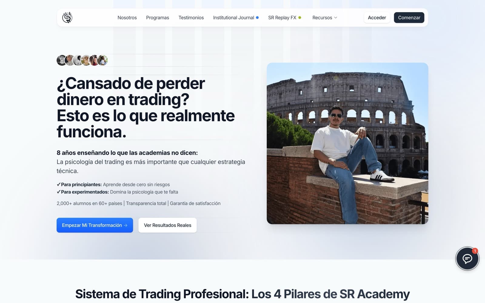 Sitio web de SR Academy — Formación · trading